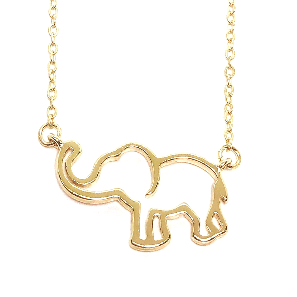 Trunk Up Gold Plated Lucky Elephant Necklace for Woman
