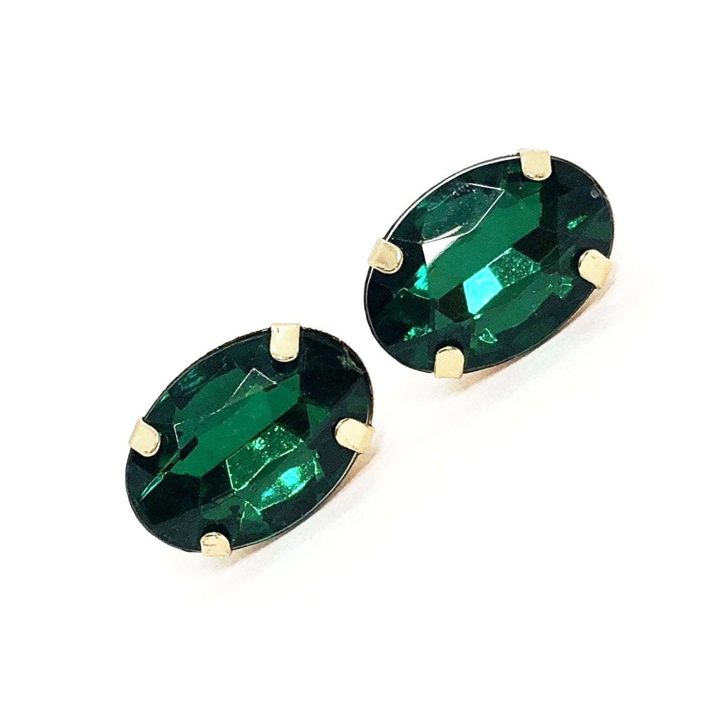 Green Oval Rhinestone Stud Earrings