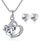 Austrian Crystal Heart Necklace and Earrings Set for Women