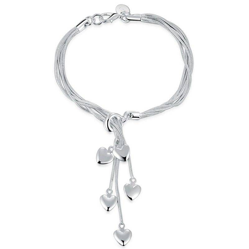 Heart Strings Multi Strand Silver Tassel Bracelet For Woman