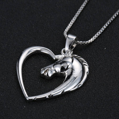 14K Gold Plated Horse Lover Heart Necklace for Woman
