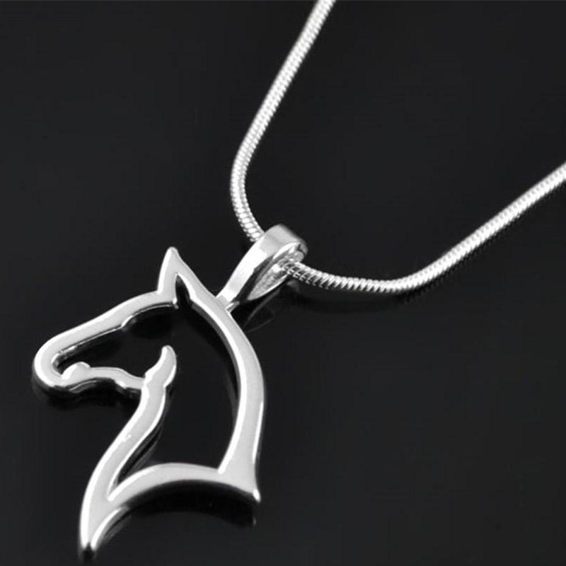 Horse Silhouette Silver Graceful Necklace Pendant on Snake Chain for Woman