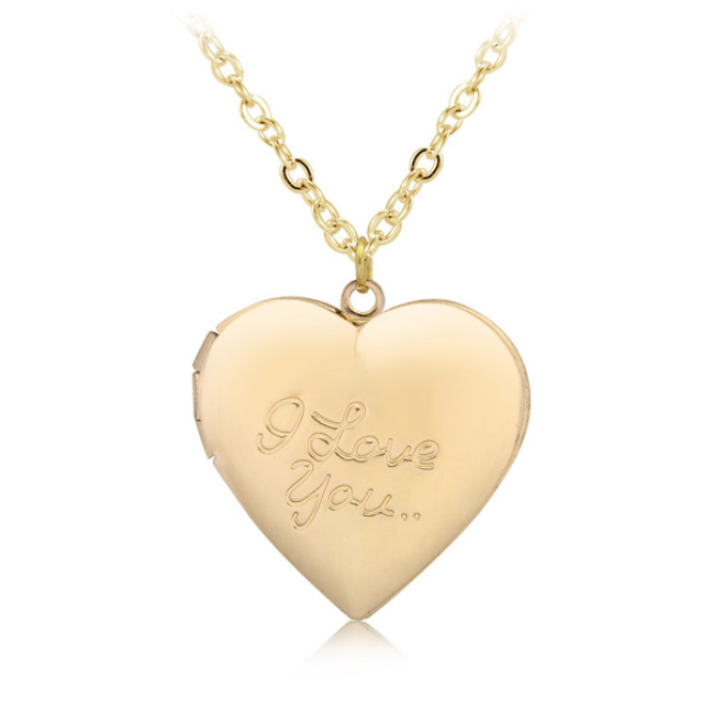 I Love You Yellow Gold Heart Locket Necklace For Woman