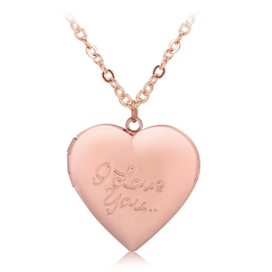 I Love You Rose Gold Heart Locket Necklace For Woman