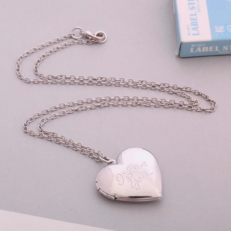 I Love You Silver Heart Locket Necklace For Woman