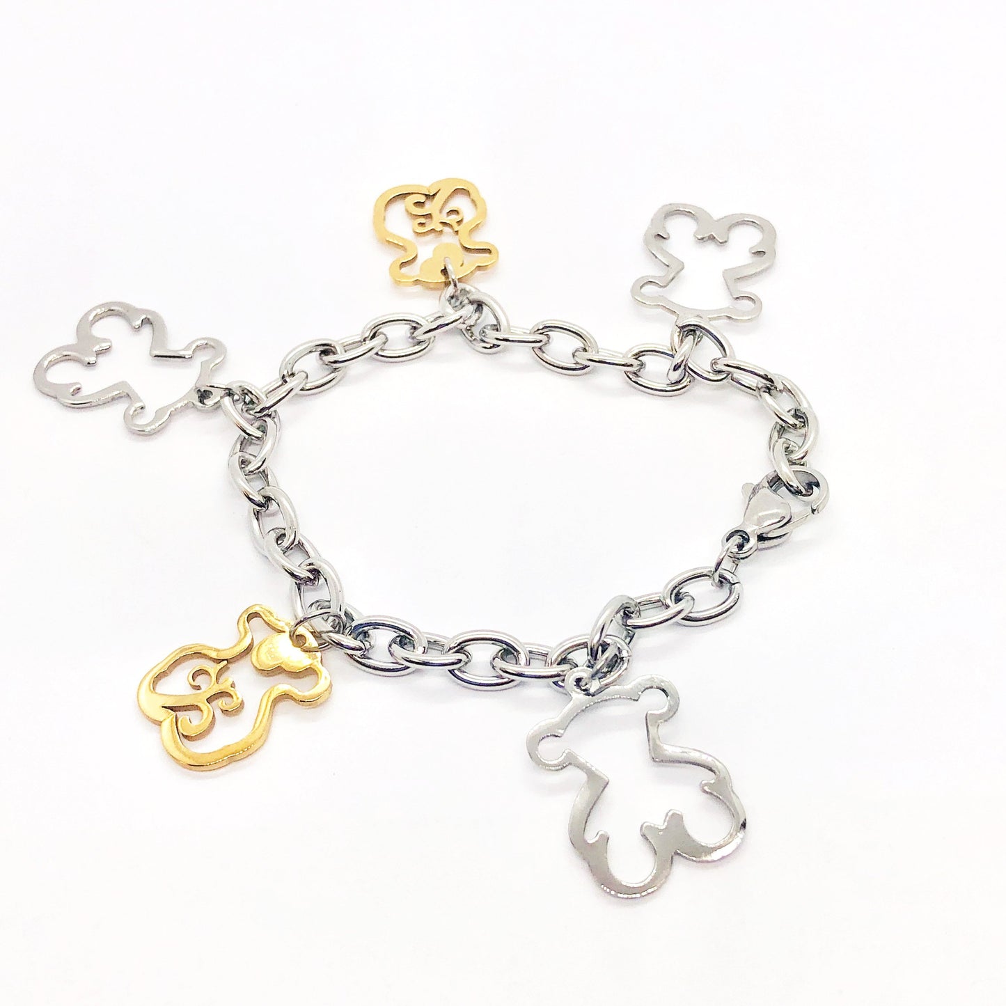 Teddy Bear Chain Two Tone Stainless Steel Bracelet