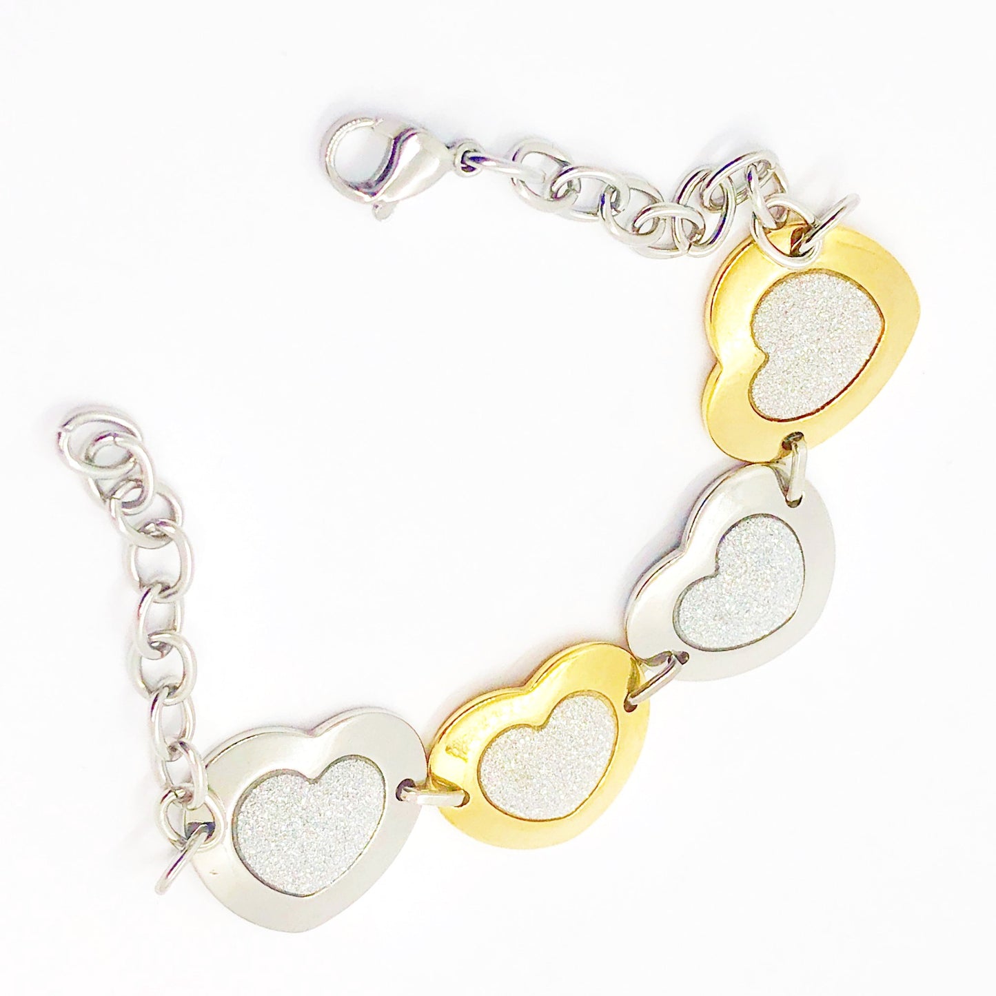 Frosted Hearts Two Tone Stainless Steel Bracelet