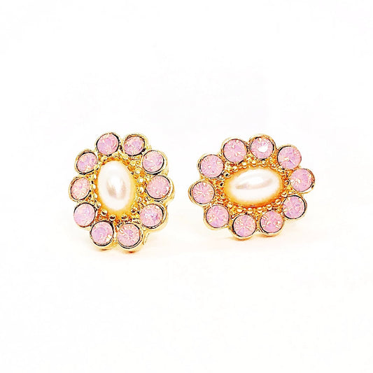 Pearly Pink Flower Stud Earrings