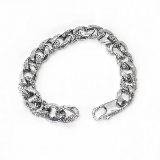 Textured Cuban Curb Link Stainless Steel Bracelet for Men
