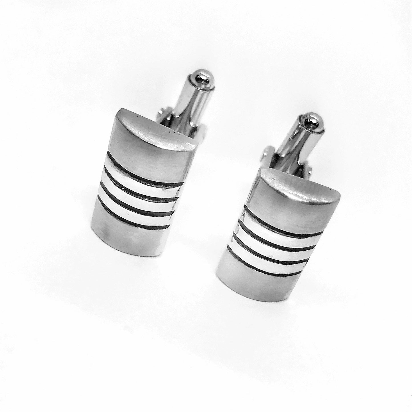 Onyx Stripes Stainless Steel Cylinder Flip Cufflinks