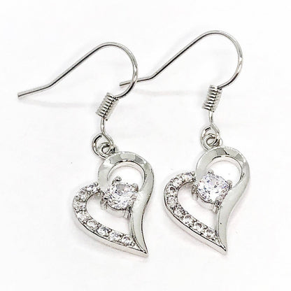 Exaggerated Silver Heart White Zirconia Earrings