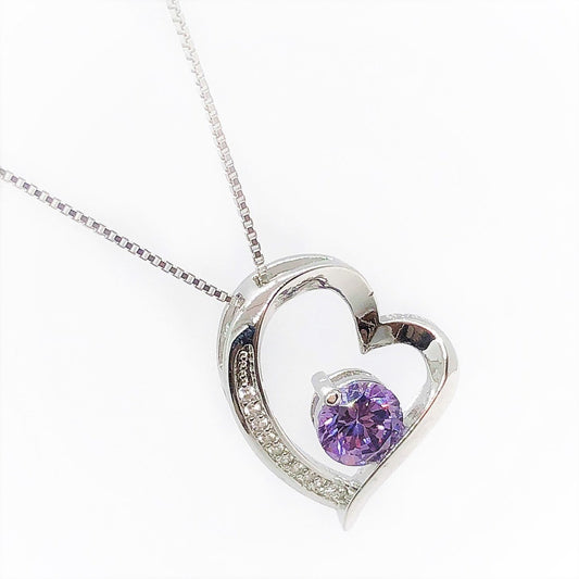 Floating Silver Heart Purple Zirconia Necklace