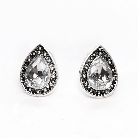 Marcasite Clear Pear Halo Stud Earrings