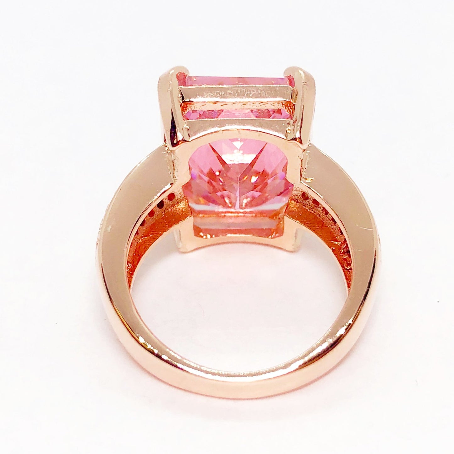 Blush Radiant Emerald Cut Zirconia Rose Gold Cocktail Ring