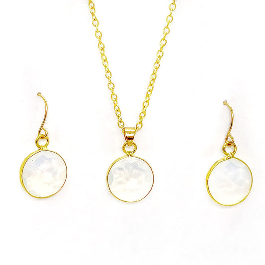 Moonstone Pearlescent Earrings and Necklace Set for Women