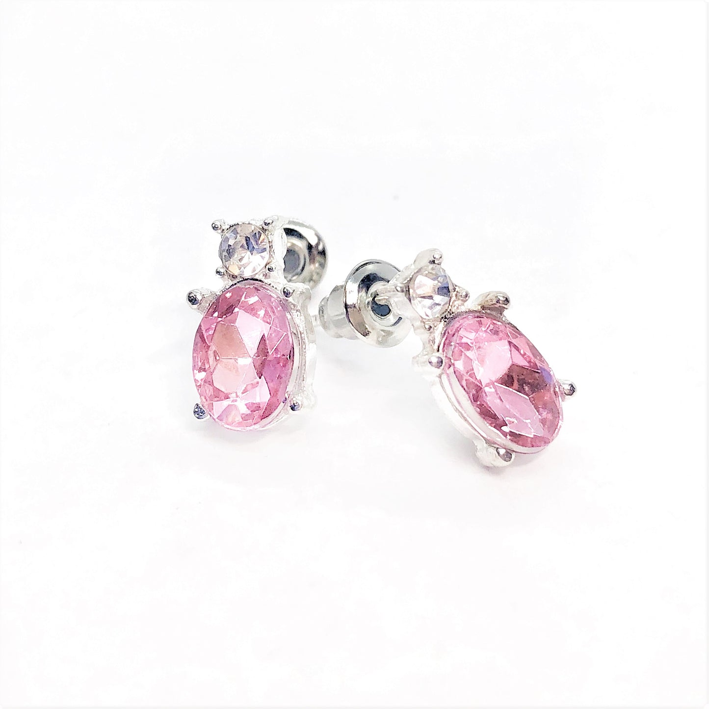 Silver Spring Pink Crystal Drop Stud Earrings