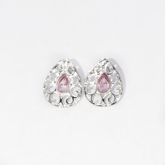 Silver Spring Pink Pear Crystal Stud Earrings