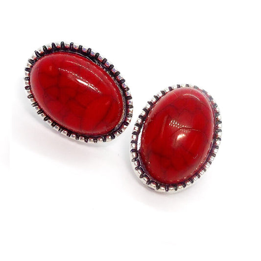 Bohemia Red Turquoise Oval Stud Earrings