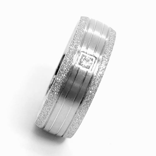 Sandblasted Silver CZ & Stainless Steel Band