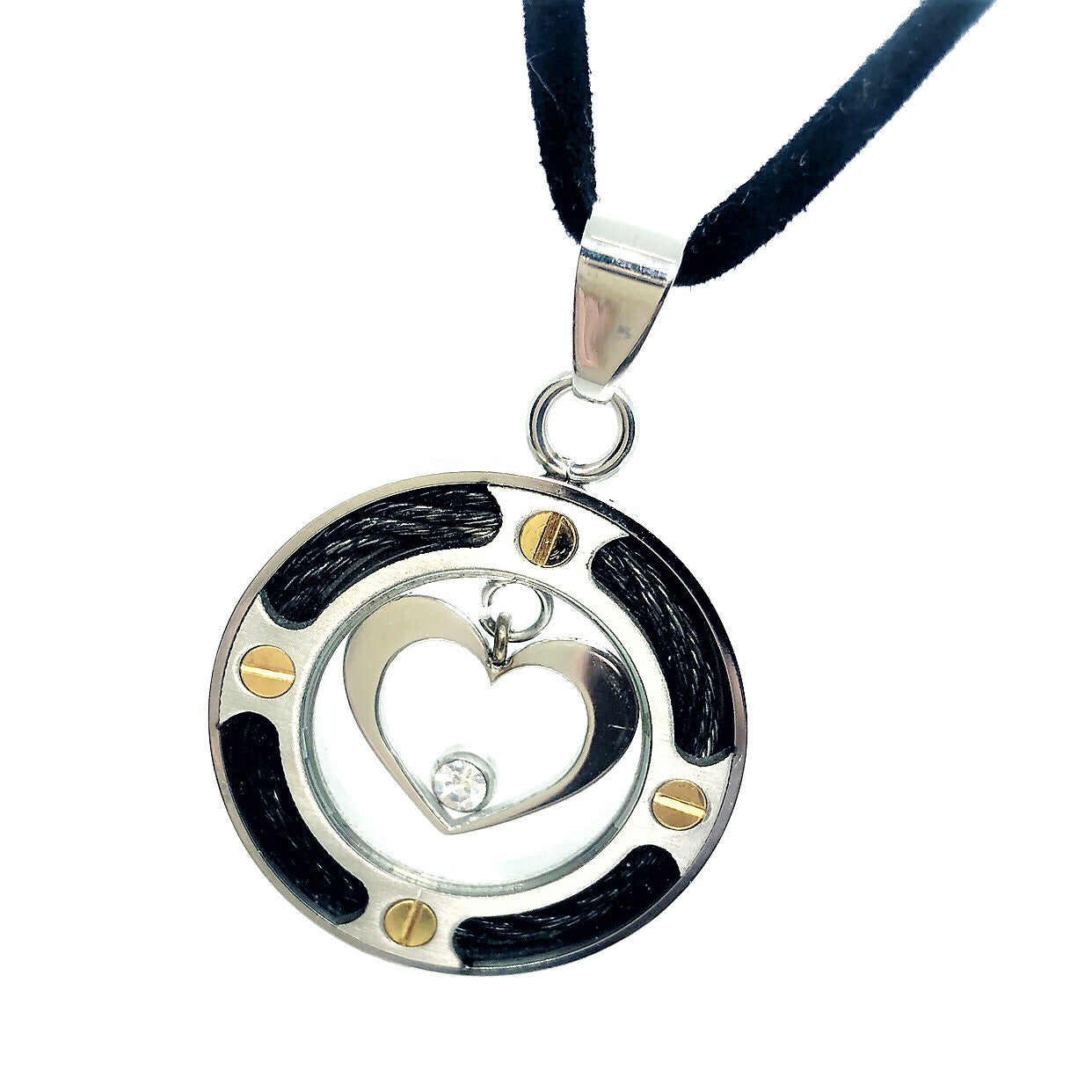 Floating CZ Heart Stainless Steel Necklace