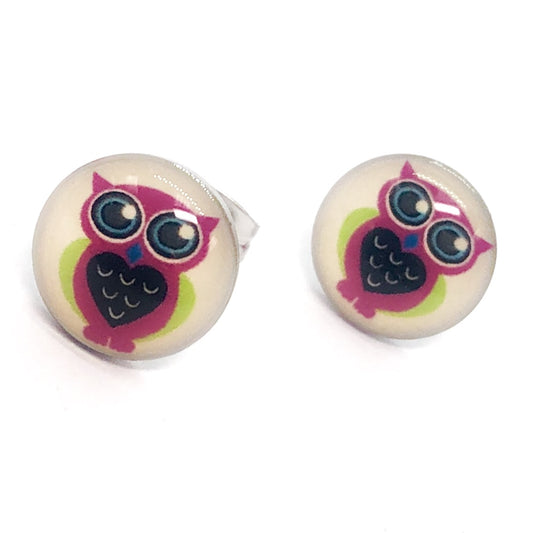 feshionn-iobi-stainless-steel-pastel-owl-enamel-button-stud-earrings
