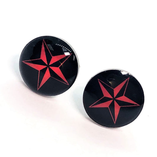 feshionn-iobi-stainless steel-red-stars-enamel-button-stud-earrings