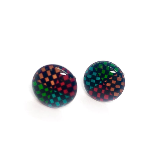 Colorful Checkers Enamel Button Stud Earrings