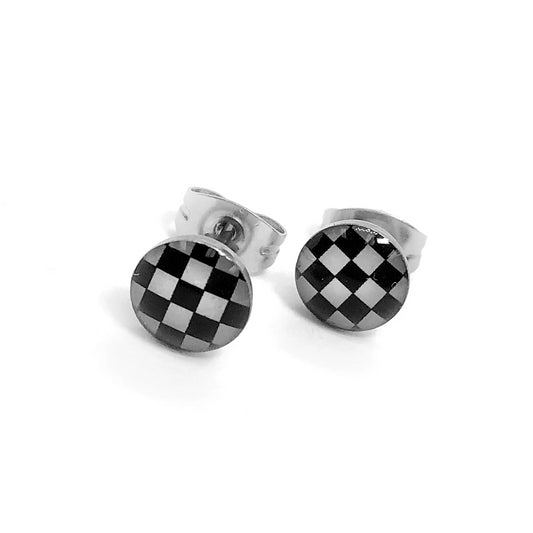 Black And White Checkers Stainless Steel Studs