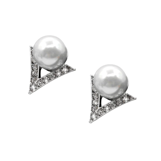 V Shaped Pearl And Crystal Stud Earring