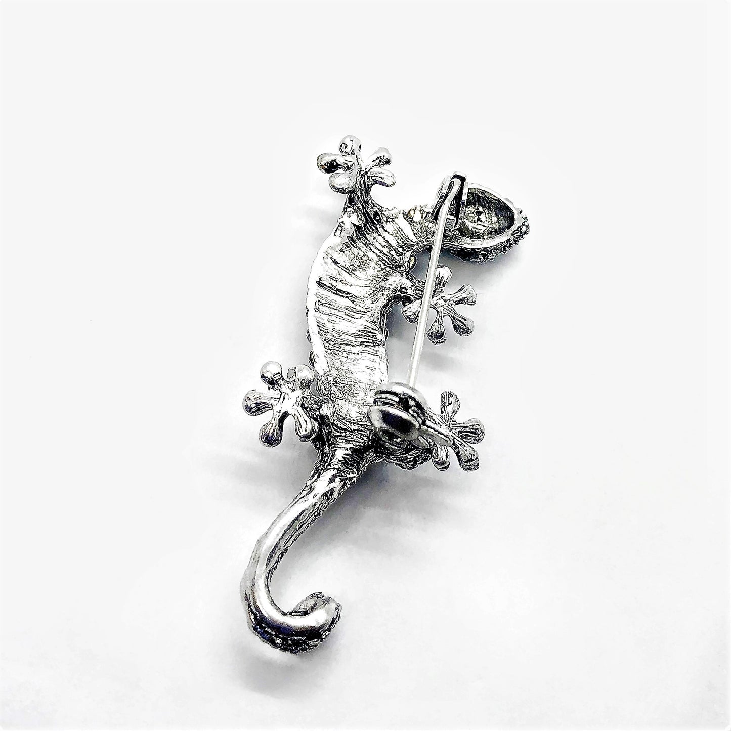 Silver Patina  Lizard Crystal Brooch