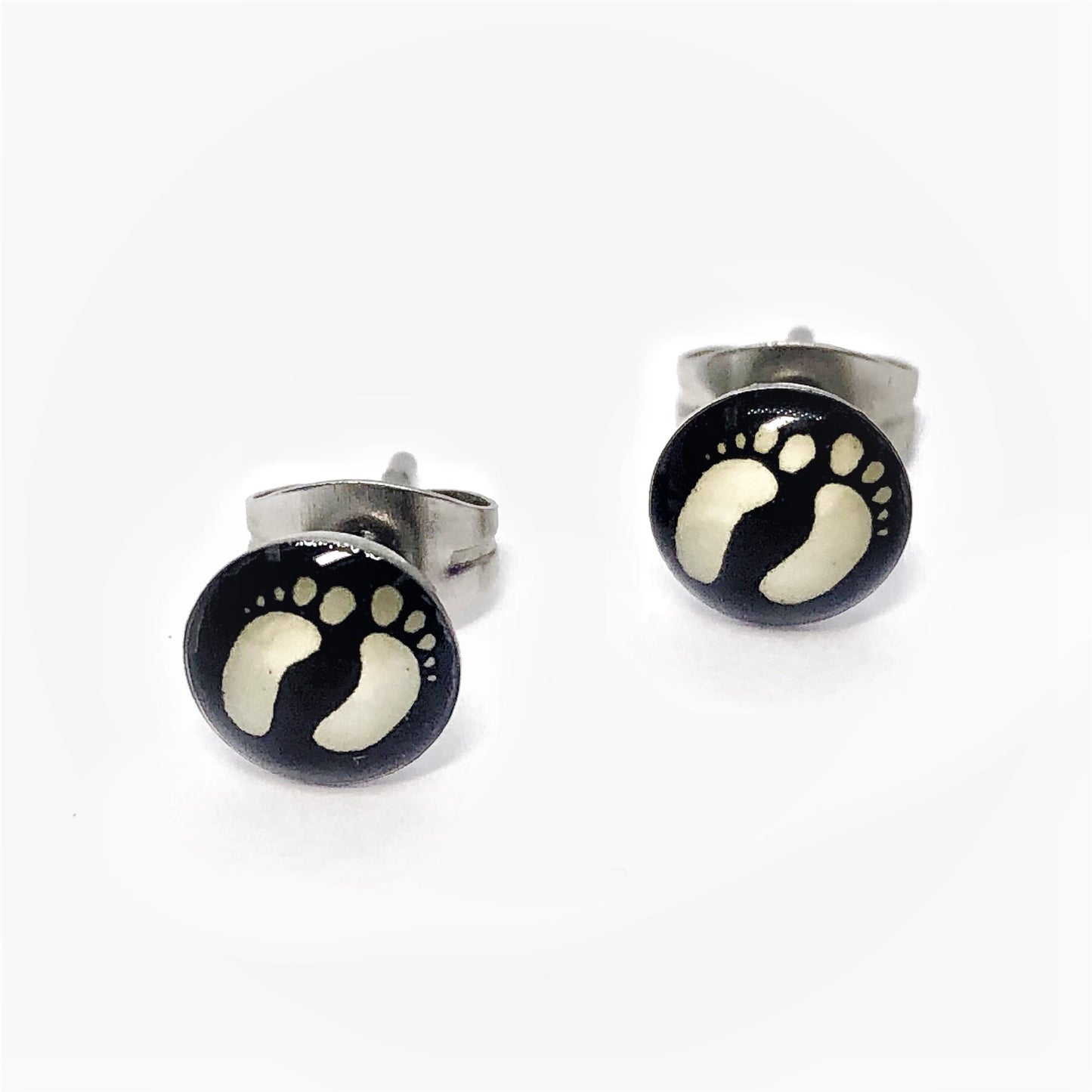 White Footprints Stainless Steel Studs