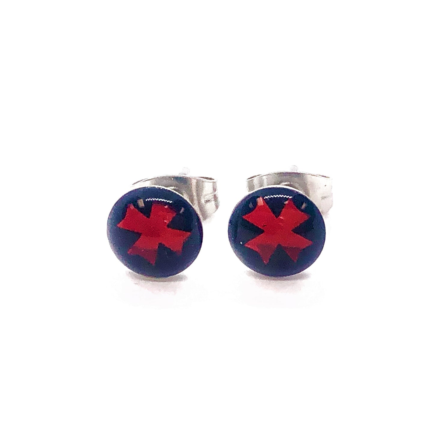 Glossy Red Cross Stainless Steel Studs