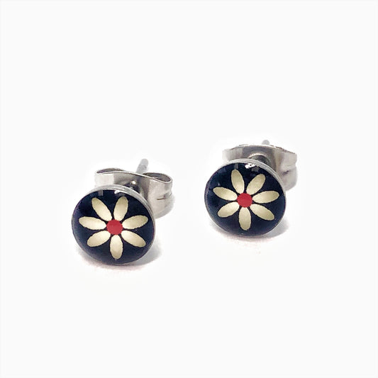 White Daisy Flower Stainless Steel Studs