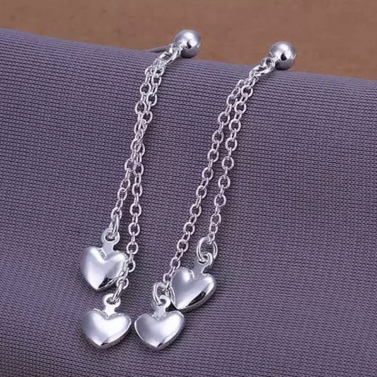 Double Hearts Drop Chains Stud Earring