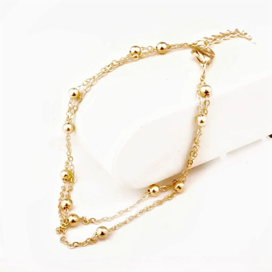 Double Layer Chain Beaded Anklet