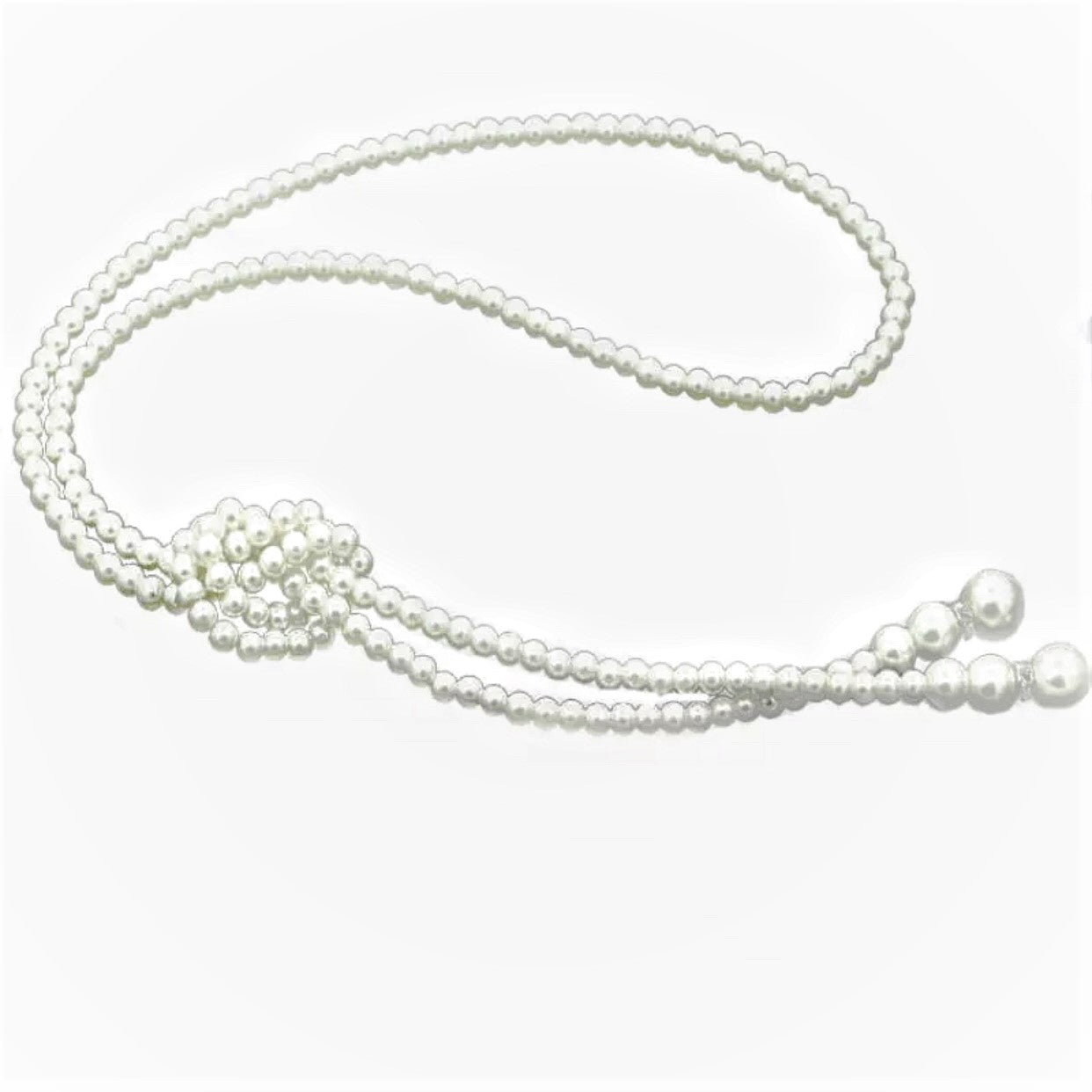 Long Knotted Pearl Bead Two Tassel Necklace