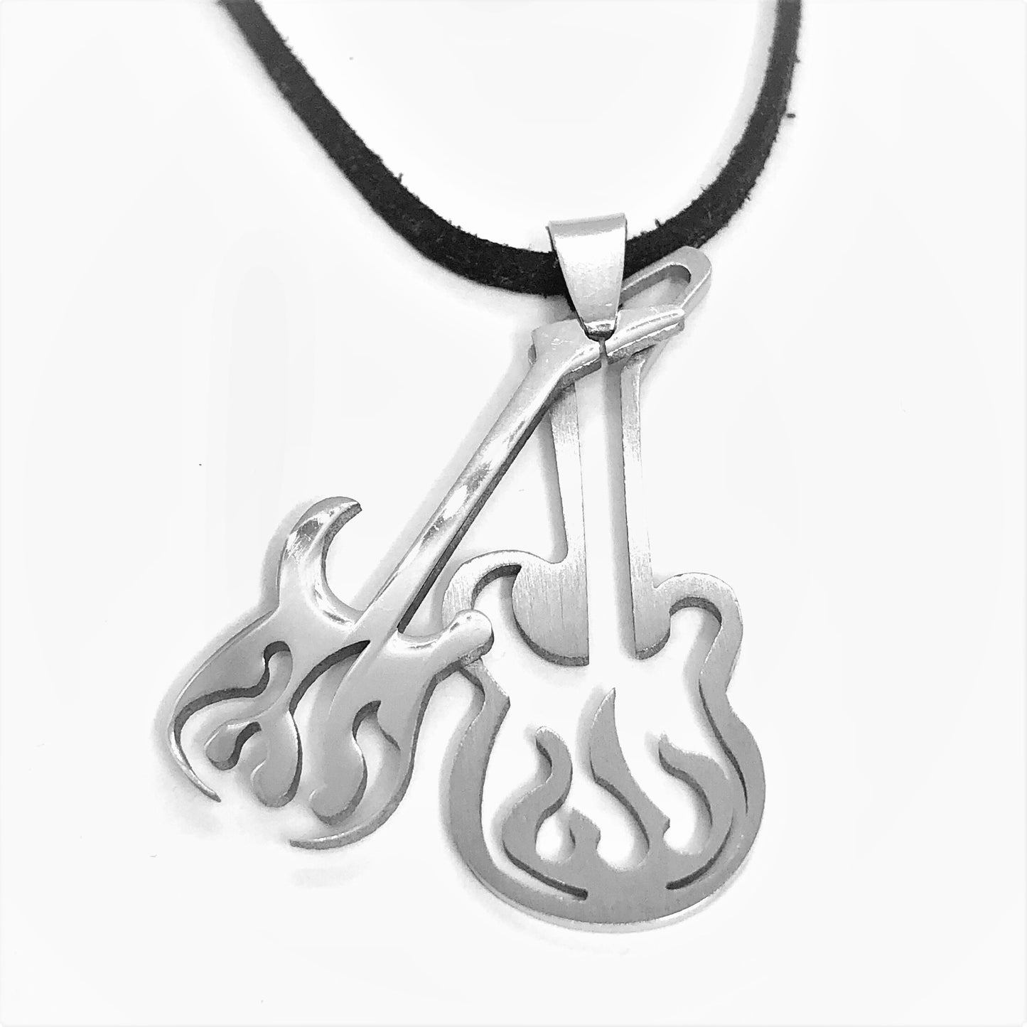 Cut Out Guitar Two piece  Stainless Steel  Pendant