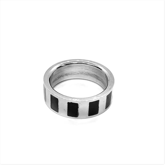 Black Enamel Inlaid  Stainless Steel Ring