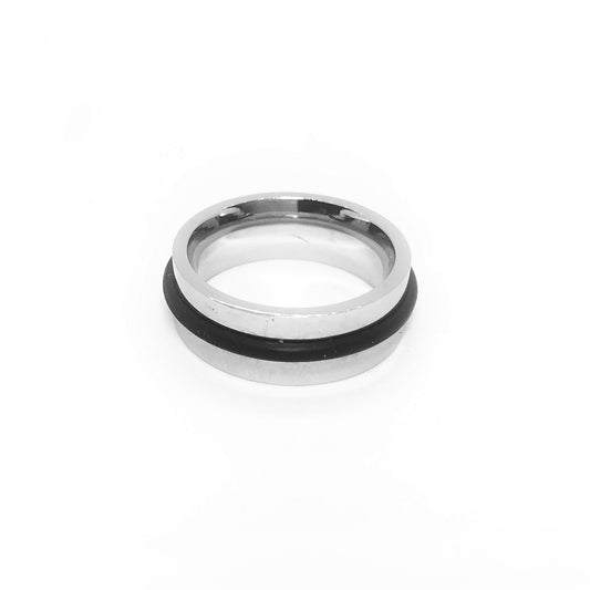 Black Rubber Stripe Stainless Steel Ring