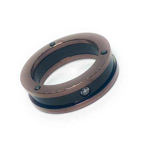 CZ Two Tone Thick Band Stainless Steel Ring
