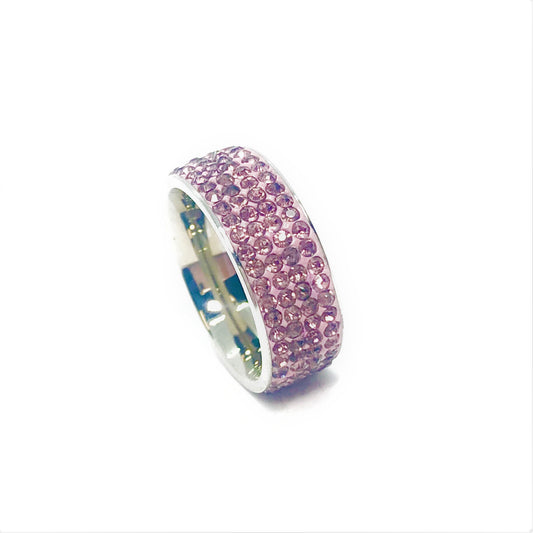 4 Row Pink IOBI Crystals Stainless Steel Ring