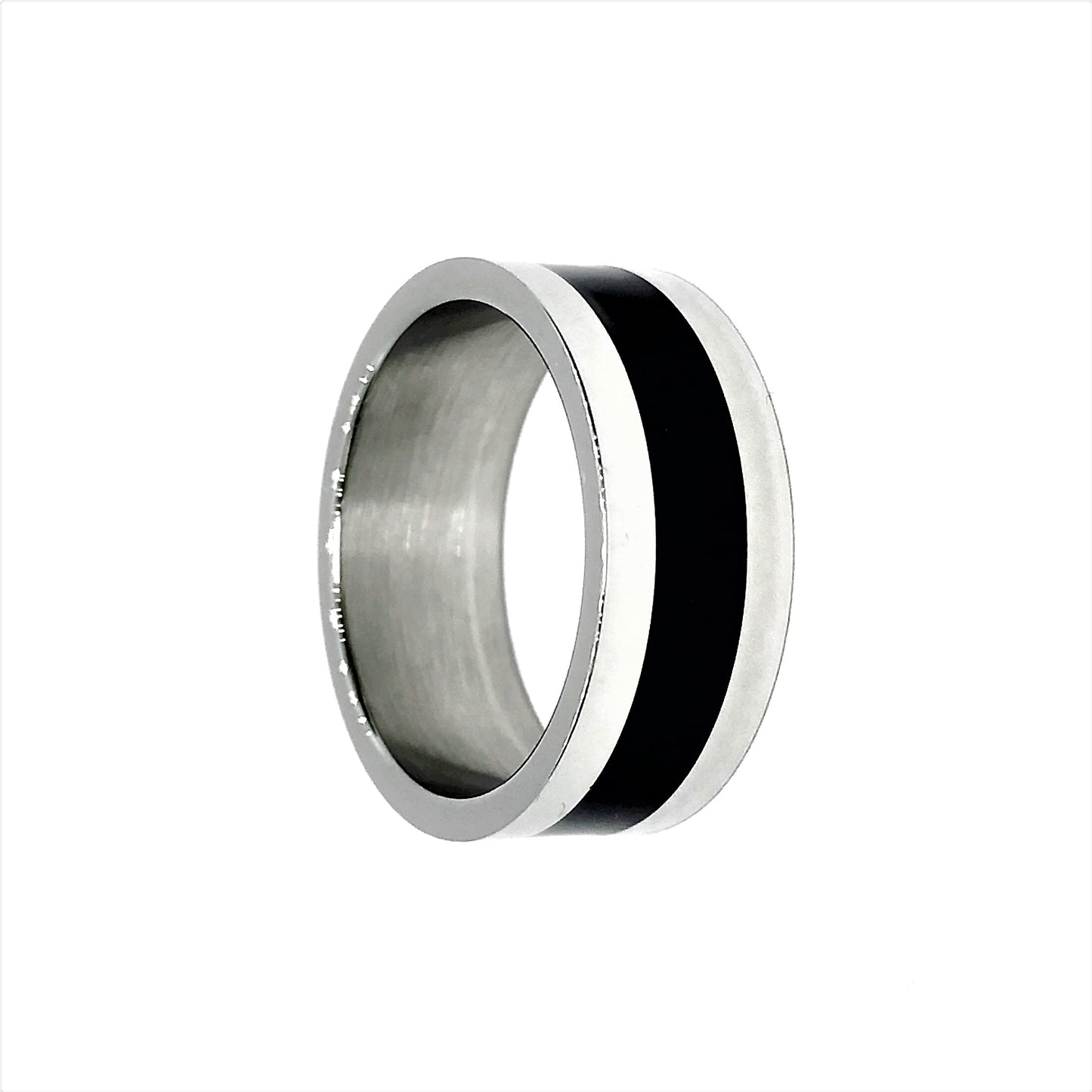 Wide Black Stripe Stainless Steel Ring