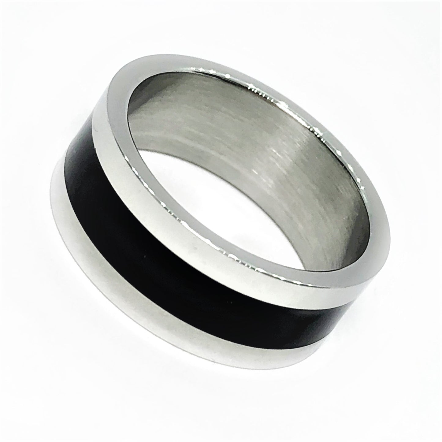 Wide Black Stripe Stainless Steel Ring
