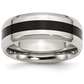 Beveled Edges Black Stripe Stainless Steel Ring