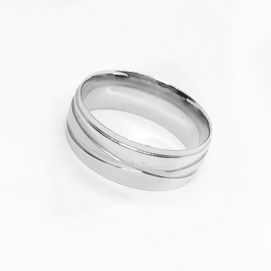 Silver Crossed Lines Stainless Steel Ring