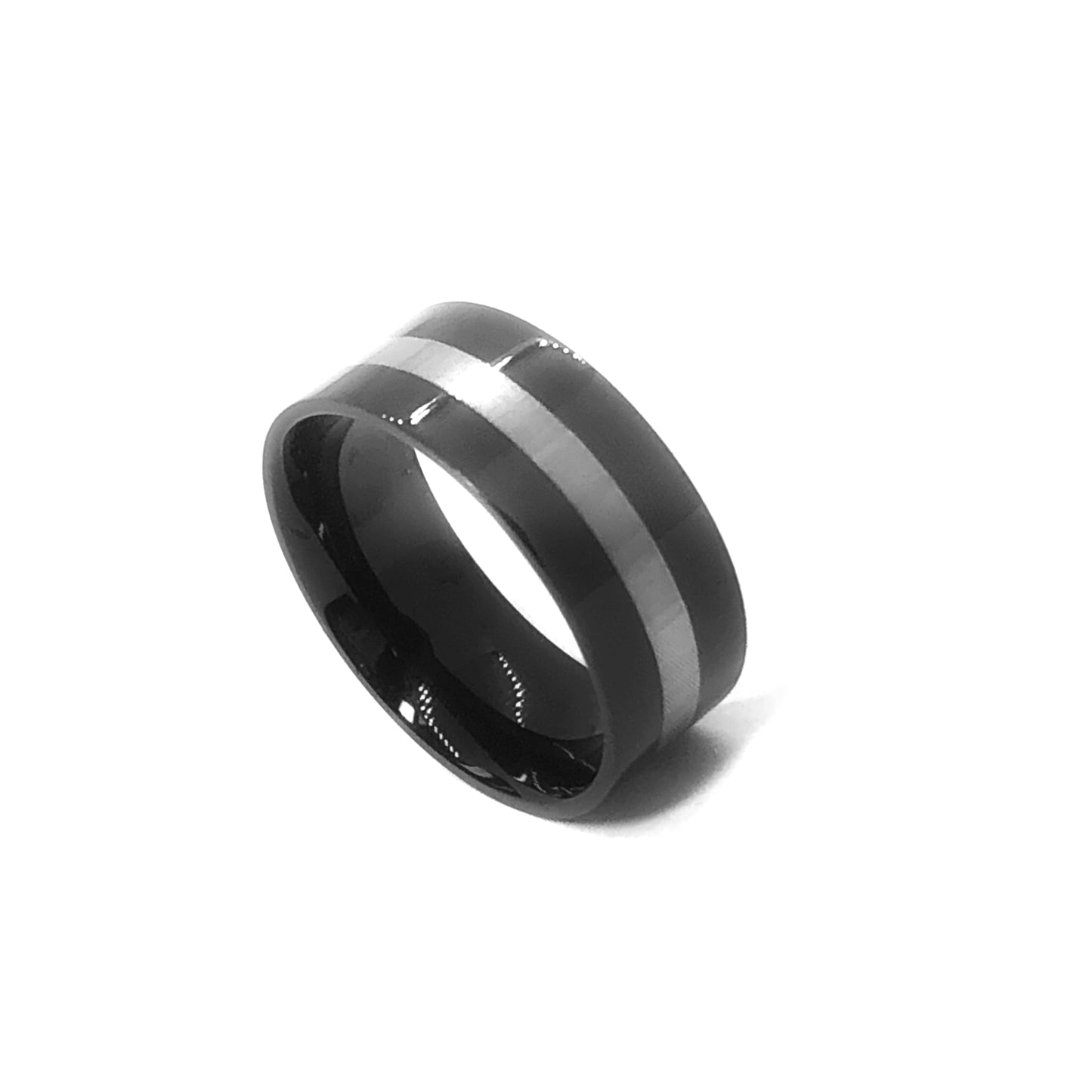 Silver Stripe Stainless Steel  Black Band