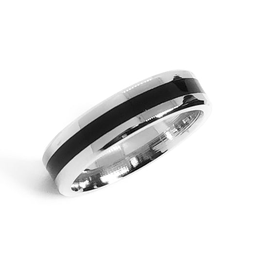 Rounded Black Stripe Stainless Steel Ring
