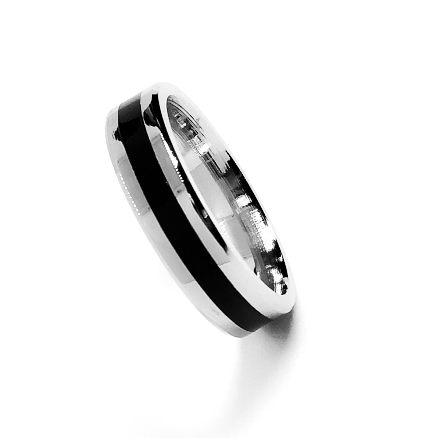 Rounded Black Stripe Stainless Steel Ring