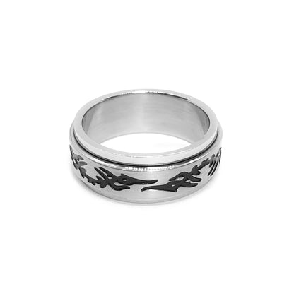 Black Tribal Design Stainless Steel Spinner Ring