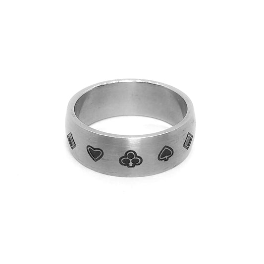 Playing Cards Black Symbol Stainless Steel Ring